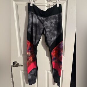 Multicolor Tie-Dye Athletic Leggings with Pink Accent- Champion L